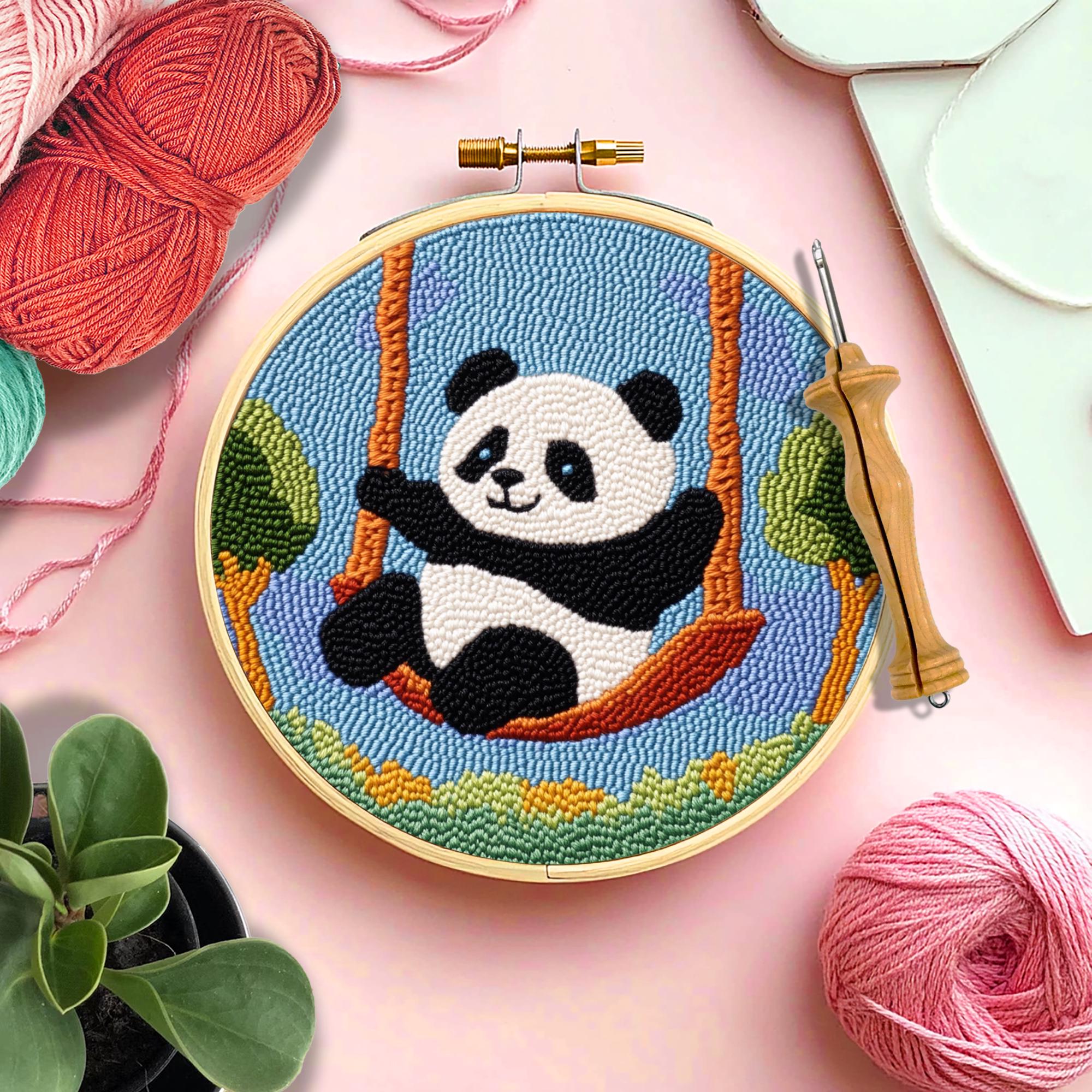 Panda Punch Needle Coaster Pattern, Embroidery Design, Needlework