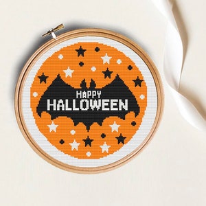 Halloween cross stitch pattern, Trick or treat cross stitch, Set of 4 cross stitch, pumpkin chart, Instant download PDF, halloween decor image 2