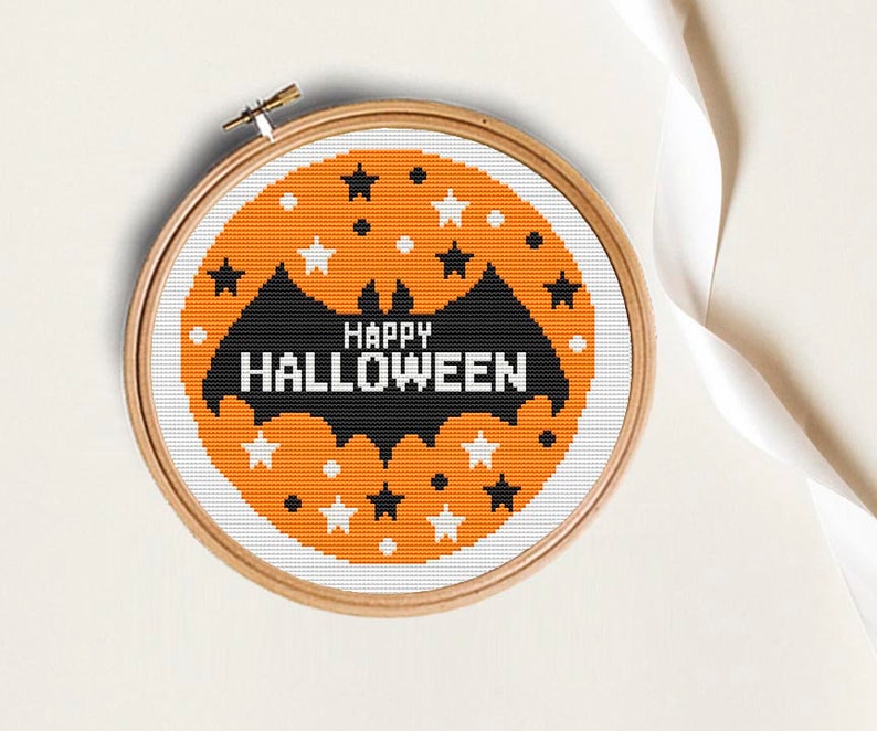 Halloween cross stitch pattern, Trick or treat cross stitch, Set of 4 cross stitch, pumpkin chart, Instant download PDF, halloween decor image 2