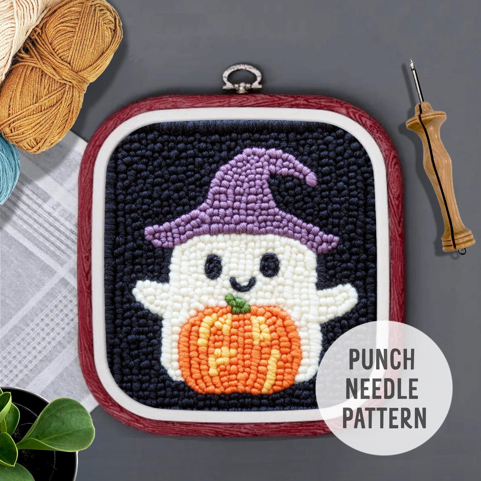Pumpkin Ghost Punch Needle Pattern: Fall Halloween Embroidery (PDF) - Etsy