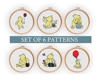 Set of 6 WINNIE The POOH inspired cross stitch pattern, Cross Stitch Pattern,embroidery pdf,Nursery cross stitch, Nursery embrpidery pattern