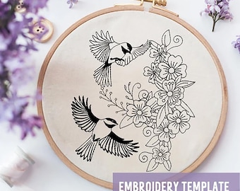Bird With Flowers Embroidery Pattern: Beginner Hand Stitching