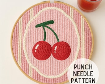 Cherry Punch Needle Pattern, Retro Decor, kids room wall art (PDF Pattern)
