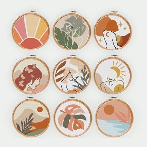 Cross stitch patterns modern, SET OF , woman cross stitch, Landscape Stitch Pattern, counted cross stitch chart,sunset embroidery art,summer