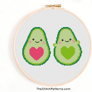 Avocado patroon pdf, liefde kruissteek patroon, avocado wand decor, Avocado borduurwerk, Valentijn kruissteek, Lovers cadeau, Beginnerssteek