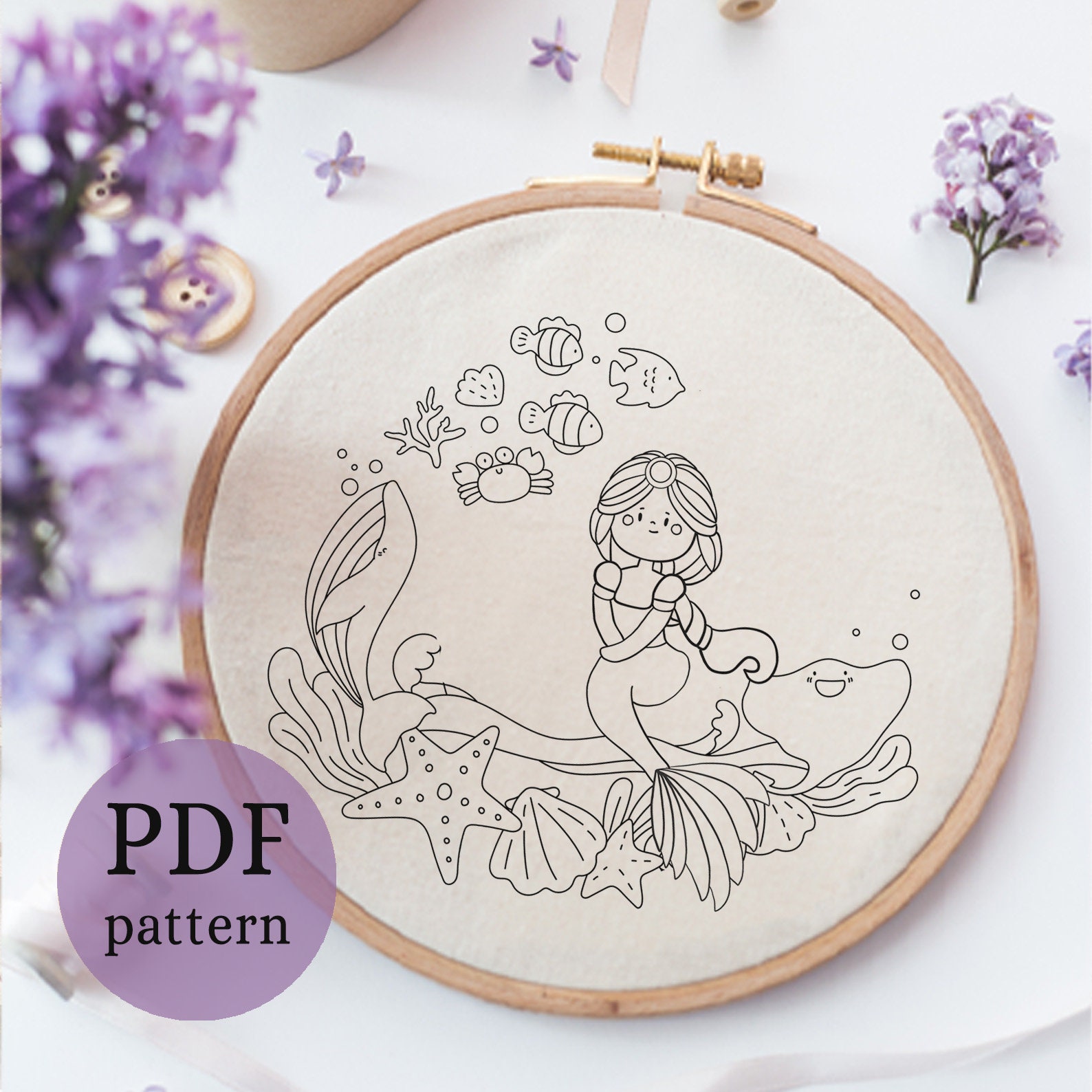 Mermaid Wishes - Hand Stitch Embroidery Transfer Pattern