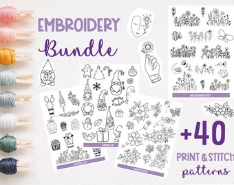 Print and Stitch Embroidery Pattern Bundle, Beginner Designs (PDF Pattern)