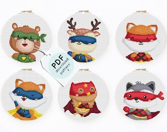 Superhero Animals Cross Stitch Pattern Set (PDF Download)