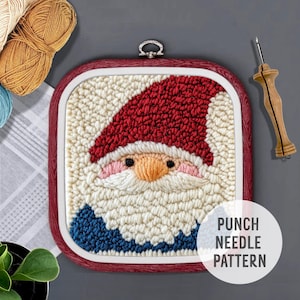 Christmas Gnome Punch Needle PDF Pattern, Punch Needle Template, Embroidery Pattern, Digital Punch Needle Pattern Needlework Coaster Pattern