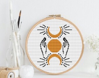 Sun and Moon Abstract Cross Stitch Pattern (Digital Download)