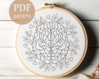 Brain Flower Embroidery Pattern, Brain Embroidery, Human Organ Embroidery Pattern, Flower Hand Embroidery Pattern, Floral Embroidery Pattern