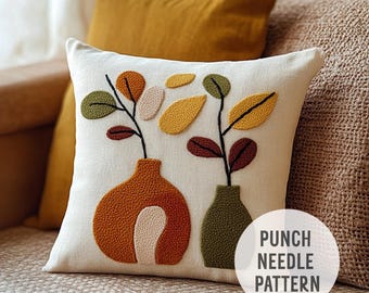 Floral Throw Pillow Punch Needle Pattern: DIY Cushion Cover (PDF Pattern)