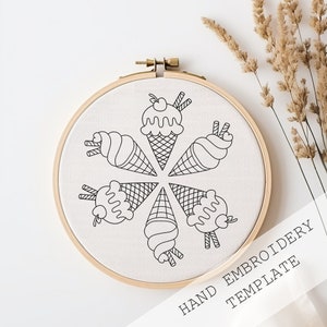 Ice Cream embroidery, Hand Embroidery, Digital file, Popsicle, Summer, Sherbet, Sorbet,Embroidery template, Kitchen decor, Bakery Embroidery