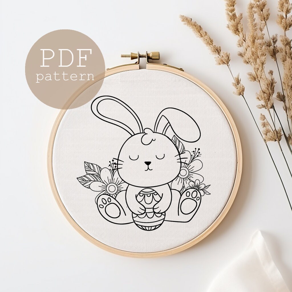Floral Bunny, Hand Embroidery PDF Pattern, Instant Download, Easter Hand Embroidery Design, Easter egg, Needlecraft design, kids room decor