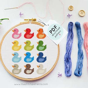Nursery cross stitch, rainbow Ducks, CROSS stitch pattern, duckie cross stitch pattern, funny bathroom stitch,Housewarming embroidery ducks