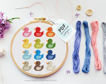 Nursery cross stitch, rainbow Ducks, CROSS stitch pattern, duckie cross stitch pattern, funny bathroom stitch,Housewarming embroidery ducks