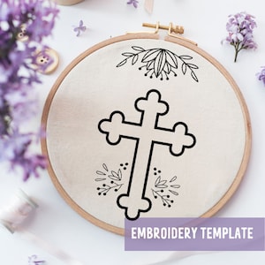 Cross Embroidery pattern, Christian Embroidery Pattern, Cross Hoop Art, Flower Christian Cross Hand Embroidery, Instant Download, handmade