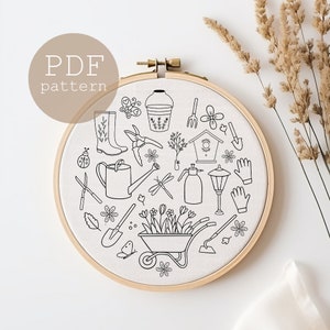 ガーデニング刺繍モチーフ、ガーデンパターン、デジタルダウンロード刺繍、花の刺繍パターン、自分へのギフト、初心者に優しいニードルポイント