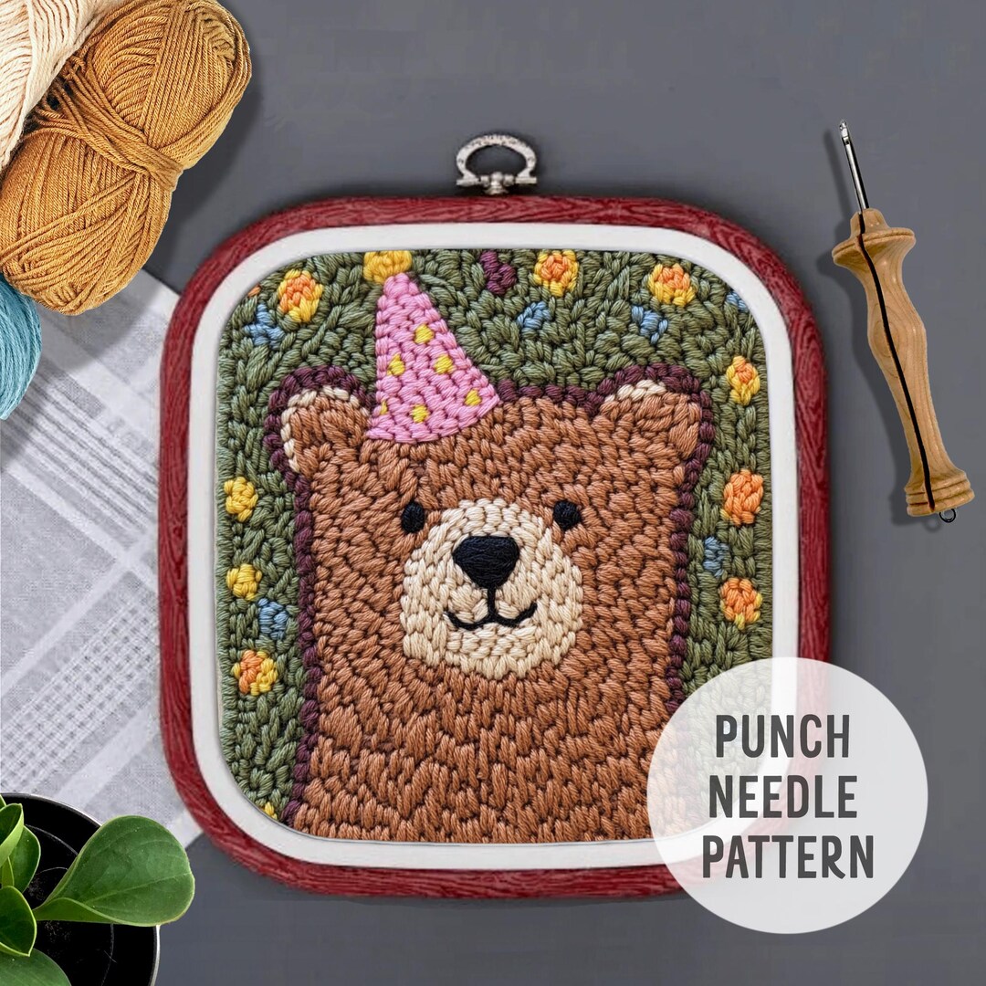 Festive Bear Punch Needle Pattern: DIY Home Decor, Yarn Art (PDF) - Etsy