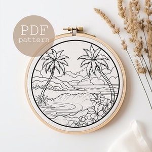 Summer PDF Pattern ,Template ONLY, Landscape Embroidery Pattern, Hand Embroidery pdf, DIY Embroidery, Modern Embroidery, beach embroidery