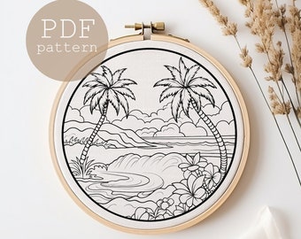 Summer Beach Embroidery Pattern: Tropical Island DIY (PDF Pattern)