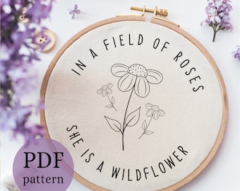 Inspirational Quotes embroidery, pdf embroidery pattern, embroidery hoop art, intention, inspirational art, floral wreath embroidery