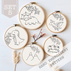 Dinosaur Hand Embroidery Pattern: Beginner Needlepoint (PDF Pattern)
