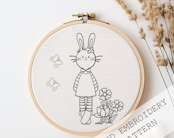 Cute bunny Hand Embroidery, Hand Embroidery Hoop, Baby Nursery Decor, Baby Shower Gift, Personalized Gift, Homemade Embroidery,Spring Rabbit