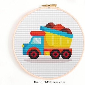 dump truck cross stitch pattern, boys cross stitch,chart, truck pdf pattern tipper truck, construction vehicle cross stitch,Instant download