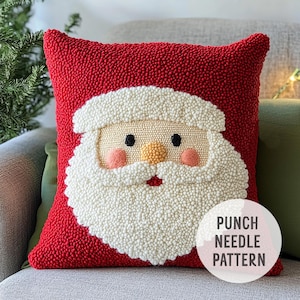 Santa Punch Needle Pillow: Handcrafted Christmas Cushion (PDF Pattern)