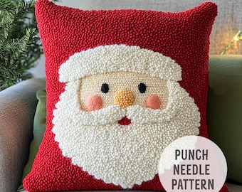 Cojín navideño de aguja perforada de Papá Noel: Patrón PDF