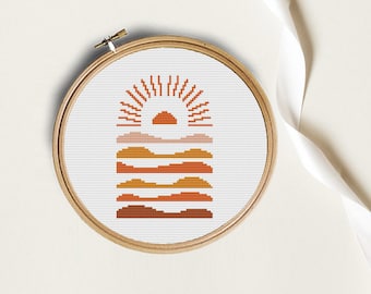 Boho Sunset Cross Stitch Pattern: Sun & Sea (PDF Pattern)
