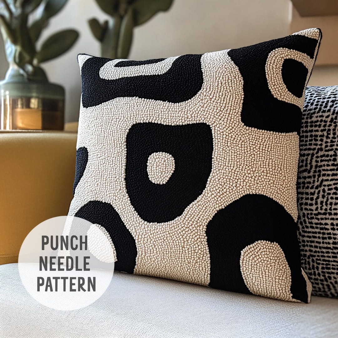 Abstract Punch Needle Cushion Cover Pattern: Modern DIY Embroidery (PDF ...