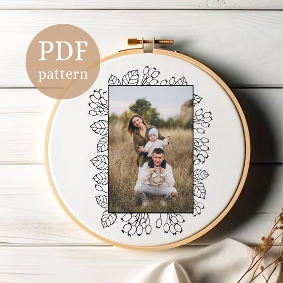 Floral Photo Frame Embroidery Pattern: DIY Needlepoint (Digital PDF)