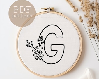 Floral Monogram Embroidery PDF Pattern: Complete Alphabet (Digital Download)