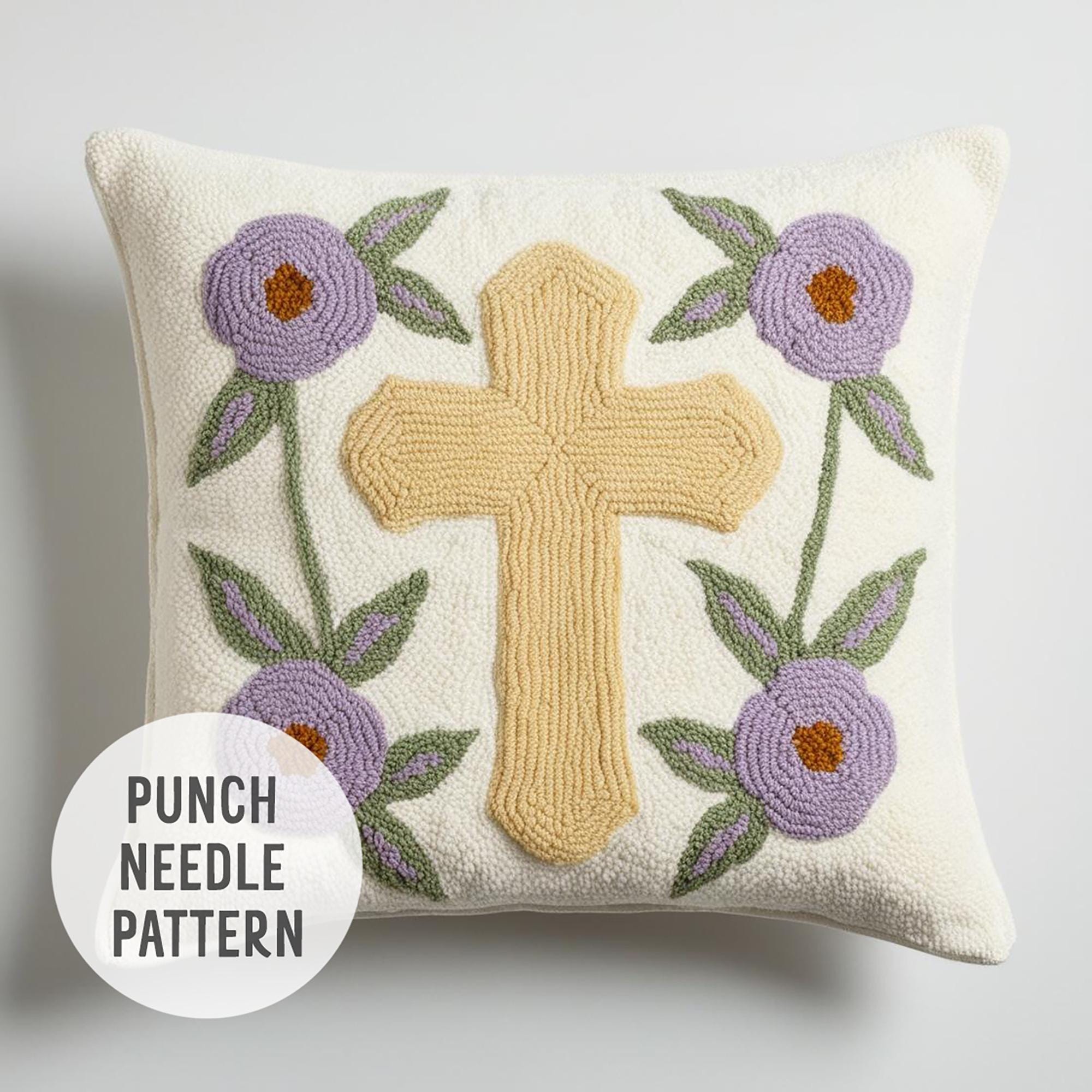 Floral Cross Punch Needle Pattern: Beginner Rug Hooking DIY (PDF ...