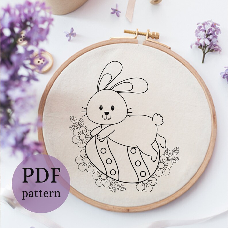 Floral Bunny Hand Embroidery Pattern: Easter Egg Design (PDF Digital ...