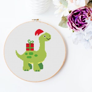Dinosaur Christmas cross stitch pattern, Holiday Cross Stitch Pattern, Embroidery Pattern,Christmas Decor, instant Download, Cross Stitch