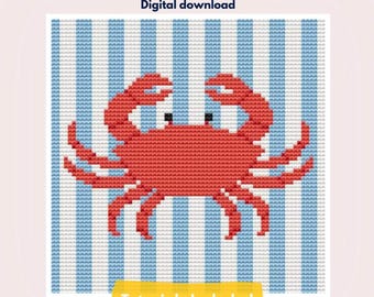 Crab Needlepoint Pattern | Digital PDF Chart | Coastal Beach Design | Beginner Friendly Wall Art | Summer Needlepoint Pattern
