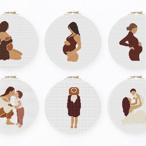 Set of 6 cross stitch patterns,Mom Cross stitch pattern,abstract cross stitch,cross stitch,counted cross stitch,Earth tone Easy cross stitch