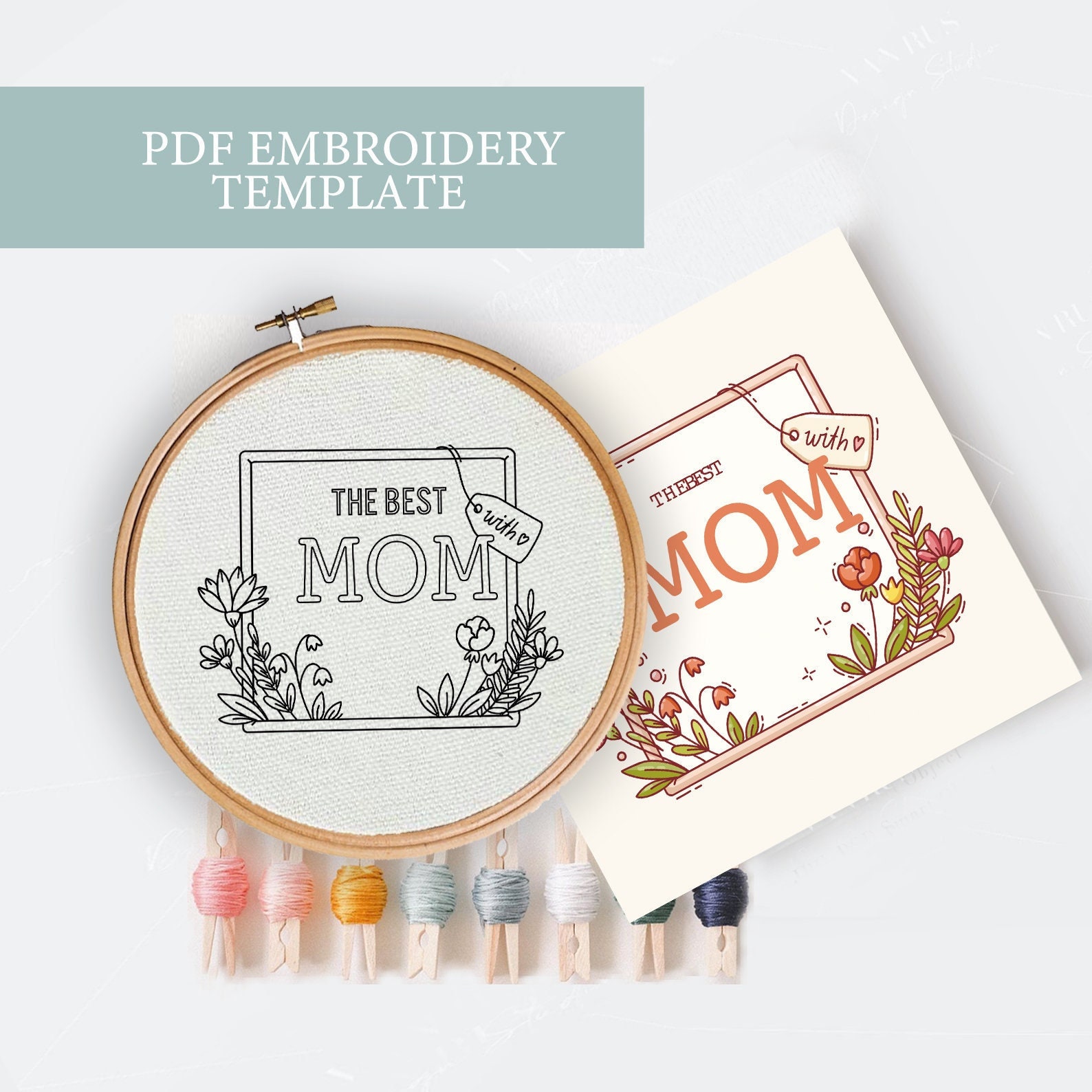 Mom Printed Pattern Best Mom Floral Hand Embroidery Pattern, Mother's Day Gift (PDF Pattern ...