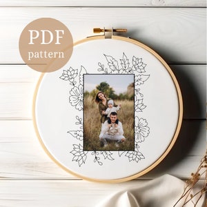 Photo frame 4x6 Hand embroidery pattern, Instant download, Custom hoop art, DIY gift, Wreath Embroidery, Personalize Yourself Embroidery