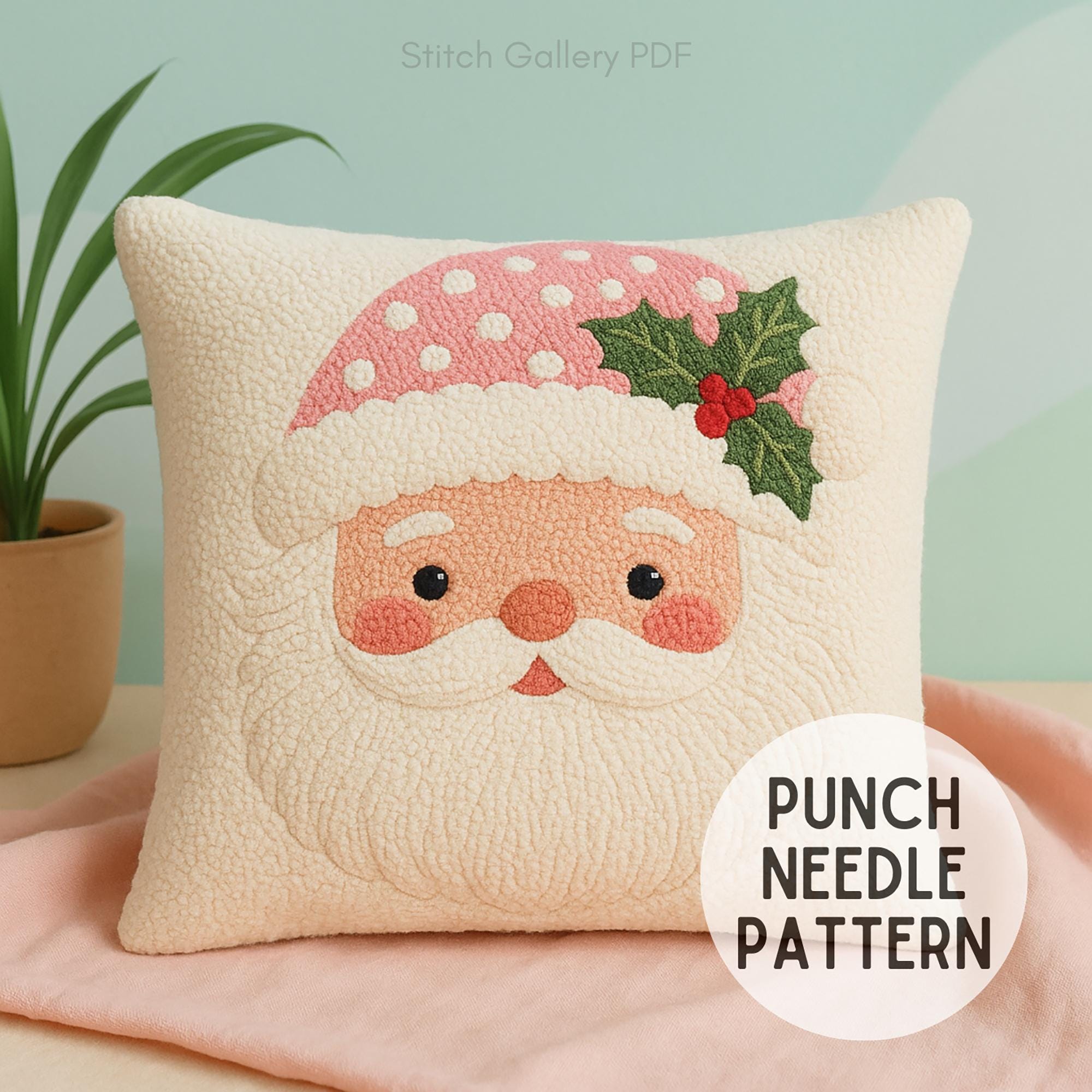 Santa Portrait Punch Needle PDF Pattern – Classic Christmas Embroidery ...