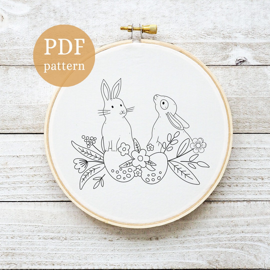 Easter Bunnies Line Drawing Hand Embroidery Design Template - Etsy