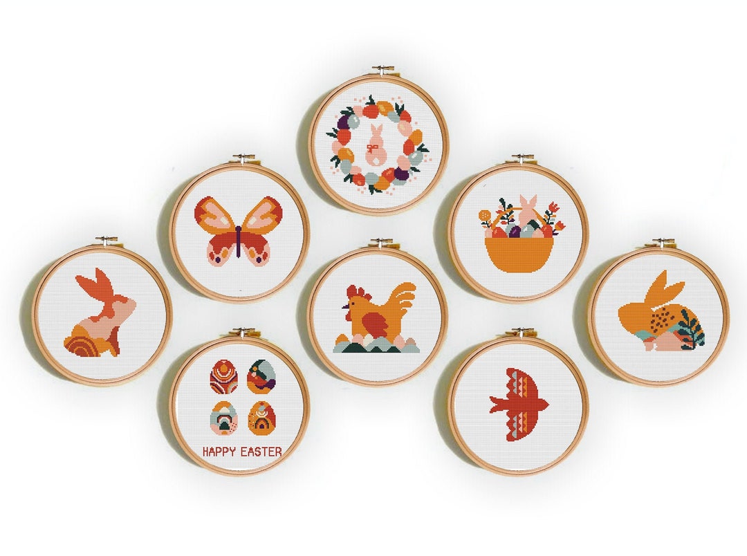 Easter Cross Stitch Pattern, Easter Cross Stitch, Peeps Cross Stitch, Set of 10 Counted Cross