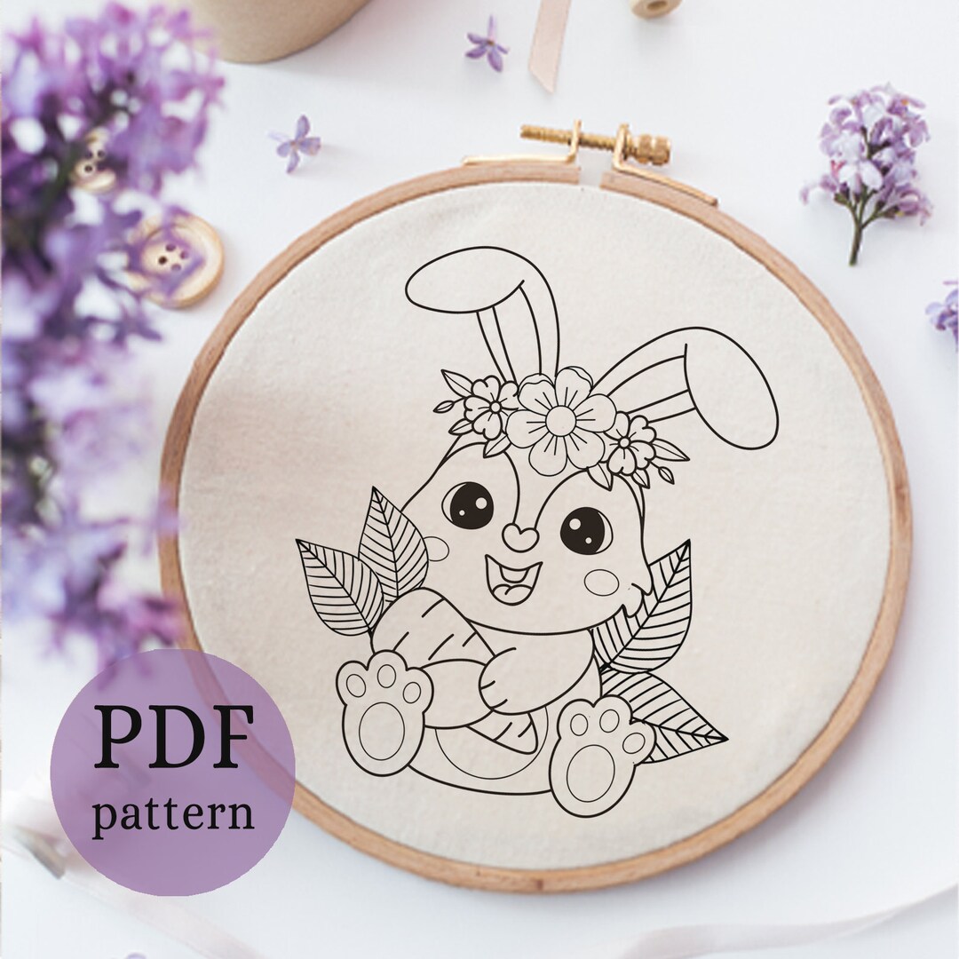 Bunny Embroidery Pattern, Over the Garden Gate, Rabbit Floral Hand ...