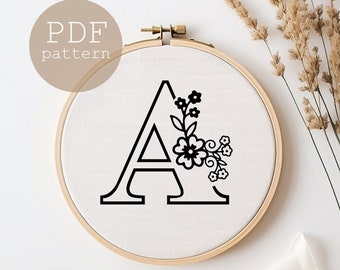 Floral Alphabet Hand Embroidery Pattern: Modern Letter Collection (Digital PDF)