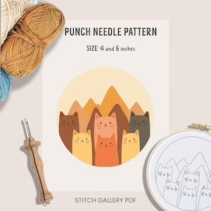 Motif punch needle, chats rigolos, punch needle moderne motif, broderie russe, motif cadeau pour amoureux des chats, fil de laine PDF à téléchargement immédiat