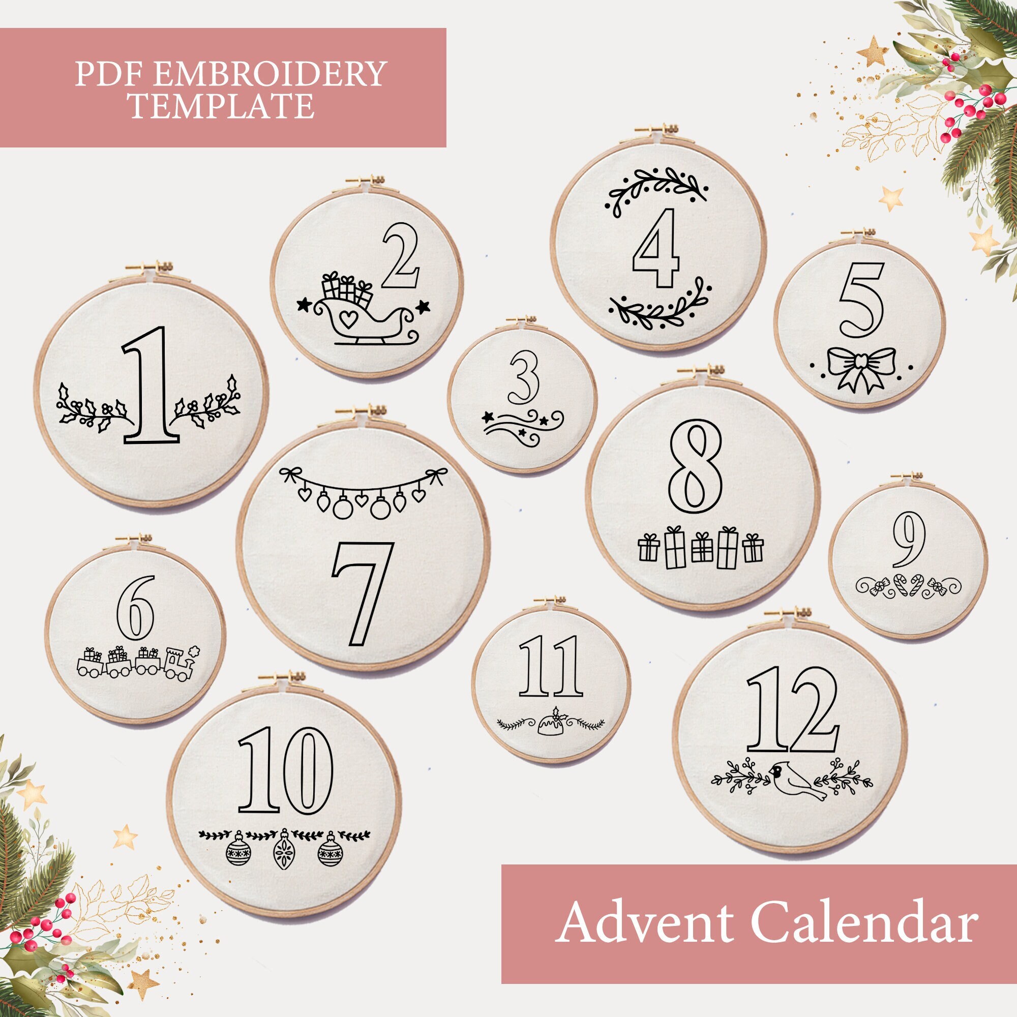 Advent Calendar Hand Embroidery Pattern Stitch-a-day DIY - Etsy advent-calendar-hand-embroidery-pattern-stitch-a-day-diy-etsy