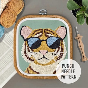 Modern Tiger Punch Needle, Digital Pattern, Downloadable Pattern for Beginners, Beginner Hand Embroidery Pattern, Needle Punching, idea gift